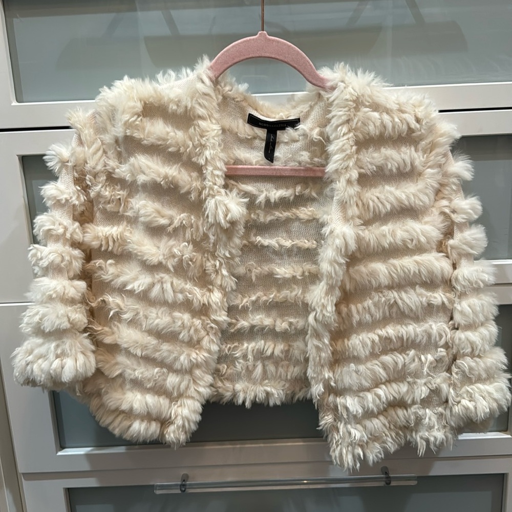 BCBG rabbit fur shawl beige small